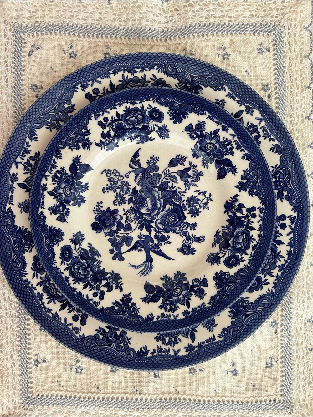 8 Piece Vintage Royal Stafford Blue Salad and Dinner Plates- Asiatic Pheasant
